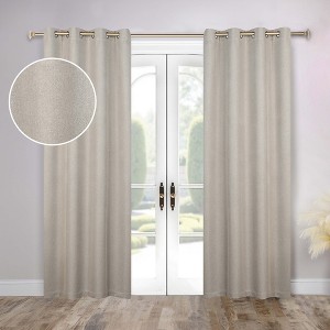 Textured Solid 100% Blackout Machine Washable Curtain Panels, Set of 2 by Blue Nile Mills - 1 of 4