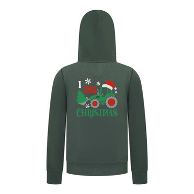 Everyday Kids Christmas Collection I Dig Christmas Zip Up Hoodies – Holiday Tractor Sweatshirt - Green