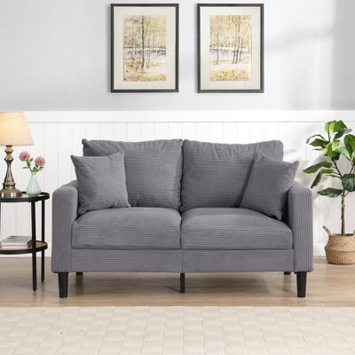 NicBex Corduroy Loveseat Sofa,Sofa with Wooden Frame and 2 Pillows,Modern Upholstered Sofa for Living Room,Office