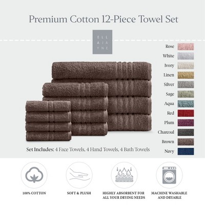 Ella Jayne Luxury 12 Piece Bath Towels Set – Ultra Plush & Absorbent 100% Premium Cotton Towels – Soft, Quick-Dry Bath Towels for Hands, Face & Body