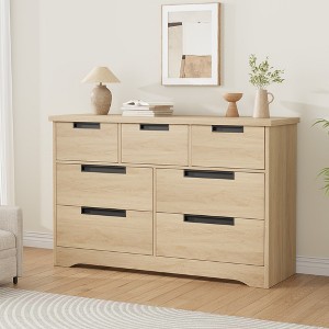 7 Drawer Dresser for Bedroom, Natural Modern Double Dresser Organizer with Embedded Handles Design, Wooden Chest of Drawers for Living Room, Hallway - 1 of 4
