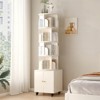 Gulches 360¡ã Rotating 5-Tier Corner Bookshelf with Double-Door Drawer - White Wooden Narrow Storage Rack, Space-Saving Floor Bookcase - 4 of 4
