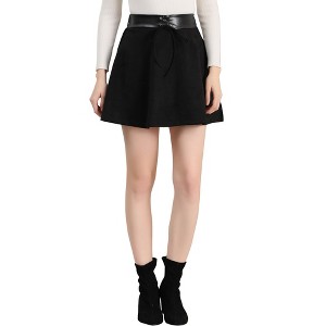 INSPIRE CHIC Women's Faux Suede Faux Leather Waist A-Line Mini Skirts - 1 of 4