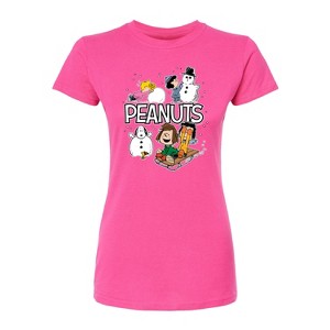 Women's - Peanuts - Winter Stickers Fitted Graphic T-Shirt - 1 of 3
