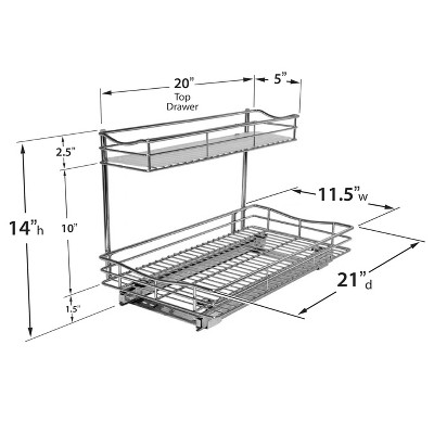 Lynk Professional 11.5 x 21 Slide Out Under Sink Cabinet Organizer - Pull Out Two Tier Sliding Shelf