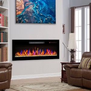 TOBILI 36 inch recessed ultra thin tempered glass front wall mounted fireplace,multi color flame LED light heater - 1 of 4