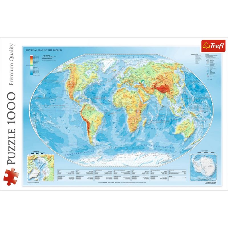 Trefl Physical Map of the World Jigsaw Puzzle - 1000pc: Educational 3D World Map, Brain Exercise, Gender Neutral, 1 of 4