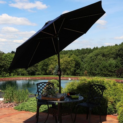 Navy Blue Aluminum Solar LED Patio Market Umbrella with Tilt, 9 ft
