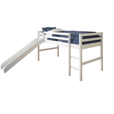Donco Kids Tent Twin White Low Loft Bed With Slide
