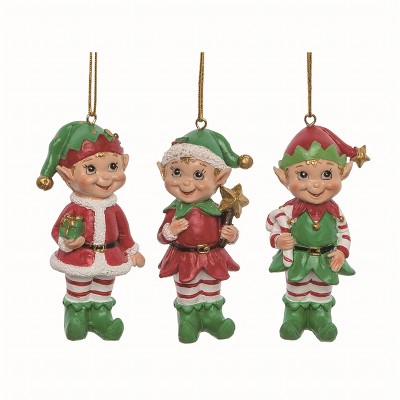Transpac Resin Merry Elf Ornament Set of 3 Colorful Christmas Tree Decorations for Indoor Use and Gift Giving