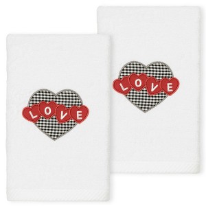Linum Home Textiles Love Hearts - Embroidered Luxury 100% Turkish Cotton Hand Towels (Set of 2) - 1 of 3