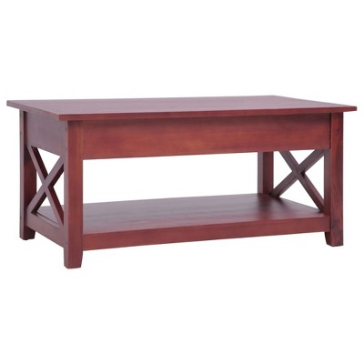 Classic Brown Solid Mahogany Wood Coffee Table with Storage