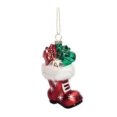 Transpac Glass 5.13 in. Multicolor Christmas Santa Boot with Presents Ornament