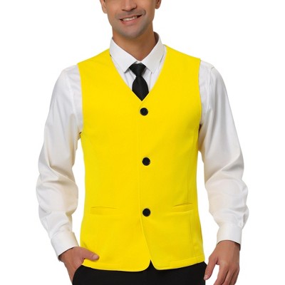 Lars Amadeus Men's V Neck Vests Sleeveless Pockets Button Up Casual Vest  XX-Large Yellow