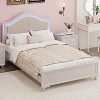 Full/Queen Size Modern Platform Bed Frame with Upholstered Curved Headboard, No Box Spring Needed, Cream Grey-ModernLuxe - 2 of 4