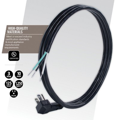 10-Amp Black Right-Angle Plug Power Supply Cord, 6ft