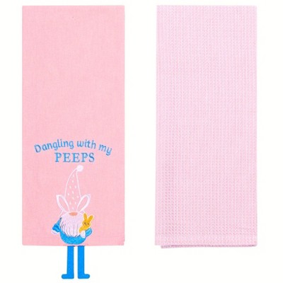 The Lakeside Collection Embroidered Kitchen Towels Gnome & Bunnies Set of 2