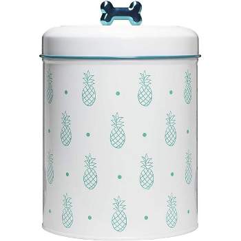 Amici Pet Pineapple Canister Decorative Metal Treat Storage Container with Figural Knob, Metallic Turquoise Accents