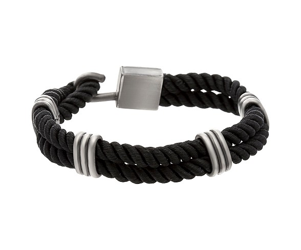 Men's Oxidized Stainless Steel Skulls and Textured Cross Bracelet