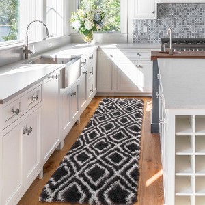 Modern Shag Area Rug Non Slip Fluffy Checkered Rug Geometric Floor Carpet - 1 of 4