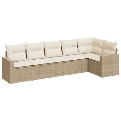 vidaXL 6 Piece Patio Sofa Set with Cushions Beige and Cream Poly Rattan - Without Table