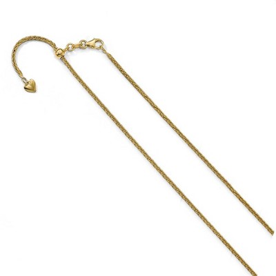 Black Bow Jewelry 1.5mm 14k Yellow Gold Adjustable Solid Wheat Chain Necklace