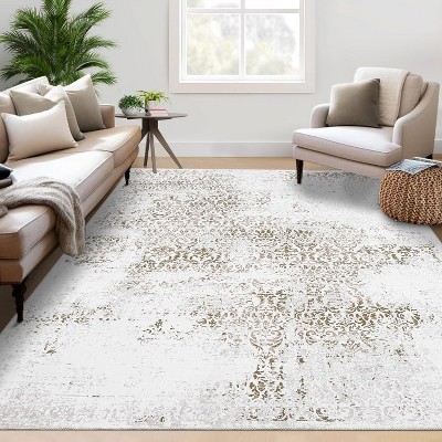 Vintage Distressed Washable Boho Area Rug Paisley Throw Rug Low-Pile Stain Resistant Carpet
