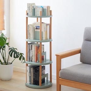 ORRD 360° Rotating 4 Tier Bookshelf, Spinning Bookcase with Bonus Bookends, Large Capacity Multifunctional Storage Shelf for Living Room, Bedroom - 1 of 4