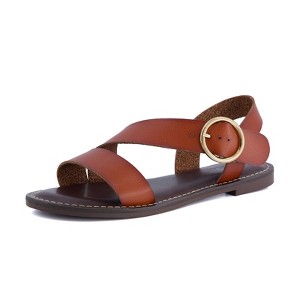 CUSHIONAIRE Lisbon Strappy Flat Sandals for Women 2025 with Adjustable Ankle Strap and Stylish Bold Buckle Accent Dressy Sandals - 1 of 4
