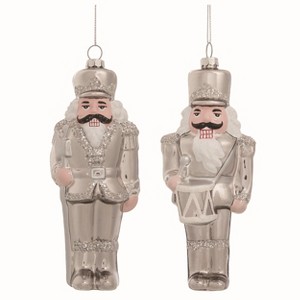 Transpac Glass Silver Nutcracker Ornament Set of 2 Christmas Home Decorations - 1 of 1