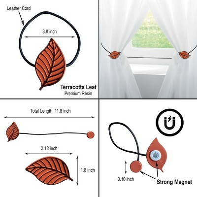 Terracotta Resin Leaf Pattern Magnetic Curtain Tiebacks, Set of 2