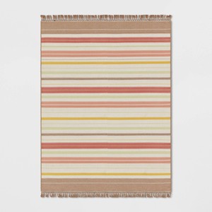 7' x 10' Textural Stripe Woven Outdoor Rug Pink - Threshold™ - 1 of 4