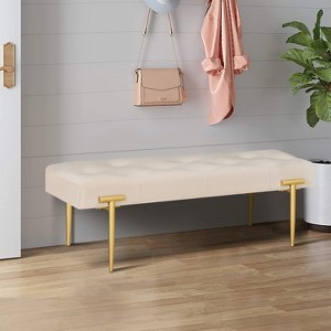 ATJafurn 48'' Modern Ottoman Velvet Bench Upholstered Footrest With Gold Metal Legs And Padded Seat  For Bedroom Living Room Entryway - 1 of 4