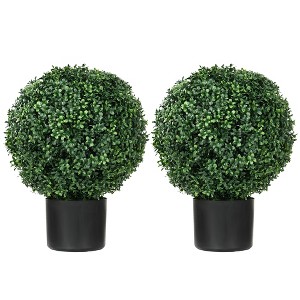HOMCOM Artificial Boxwood Topiary Trees, Set of 2 Potted Indoor Outdoor Fake Plants for Home Office & Living Room Decor - 1 of 4