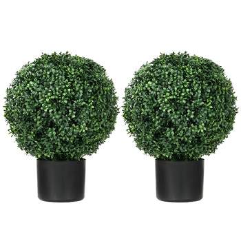 HOMCOM 20.5" Artificial Boxwood Topiary Trees, Set of 2 Potted Indoor Outdoor Fake Plants for Home Office & Living Room Decor