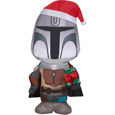 Star Wars Christmas Airblown Inflatable Mandalorian with Gift Box, 3.5 ft Tall, Grey