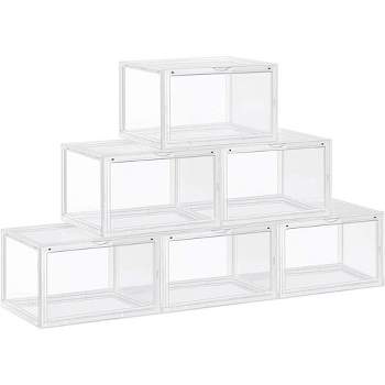 SONGMICS Shoe Boxes Pack of 6 Stackable Shoe Organizers with Clear Door Transparent