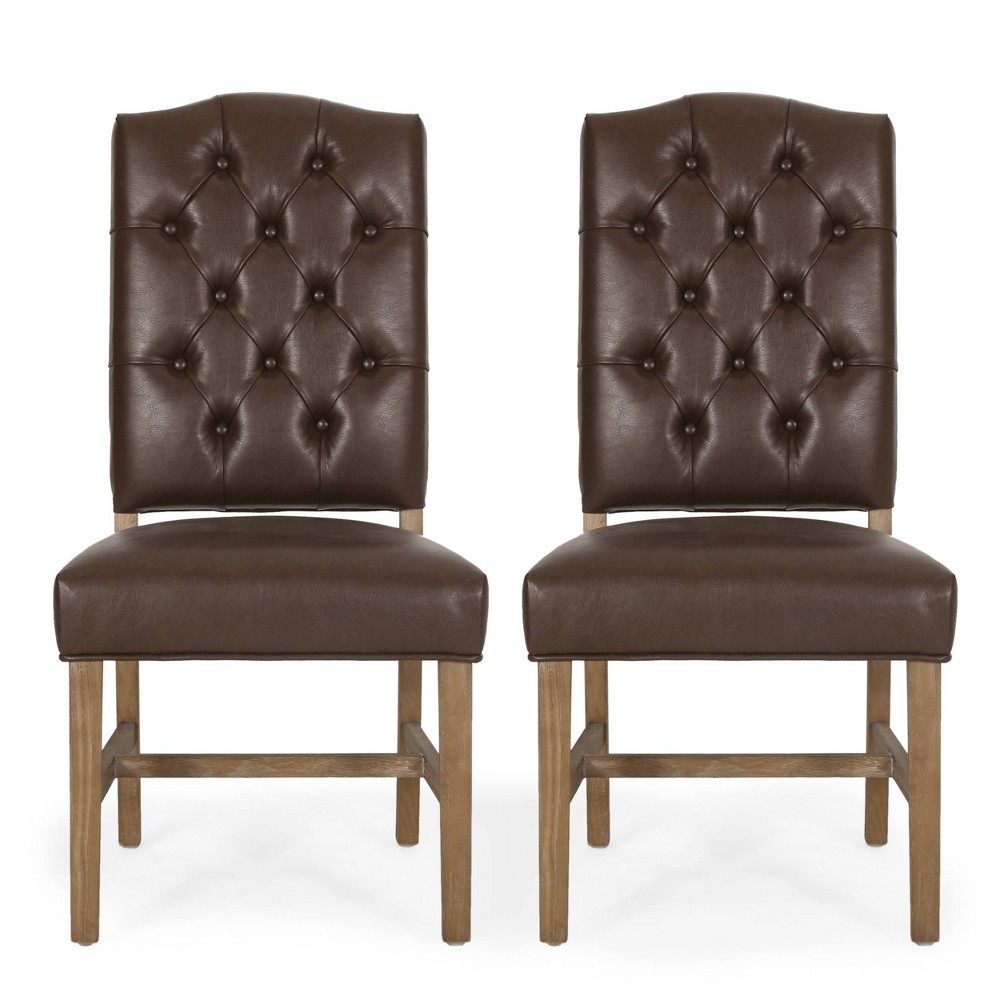 Photos - Chair 2pk Hyvonen Contemporary Upholstered Tufted Dining  Dark Brown/Natur
