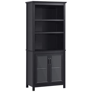 HOMCOM 71" Bookcase Storage Hutch Cabinet with Adjustable Shelves and Glass Doors for Home Office, Kitchen, Living Room