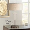 360 Lighting Modern Accent Table Lamp with USB and AC Power Outlet 23 1/2" High Bronze Fabric Drum Shade for Bedroom Living Room House Desk Bedside - 2 of 4