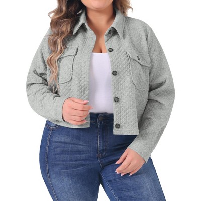 Agnes Orinda Women's Plus Size Casual Long Sleeve Button Down Lightweight Cropped Shirt Jackets