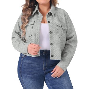 Agnes Orinda Women's Plus Size Casual Long Sleeve Button Down Lightweight Cropped Shirt Jackets - 1 of 4