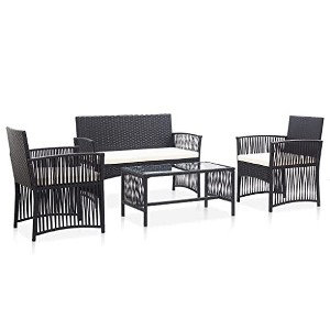 4 Piece Patio Lounge Set with Cushion Poly Rattan Black - 1 of 4