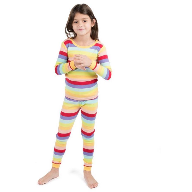 Leveret Kids Two Piece Cotton Striped Girls Pajamas, 3 of 4