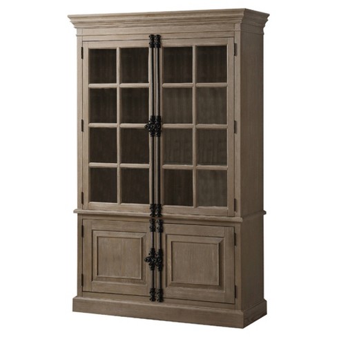 Transitional Wooden Curio Cabinet With Double Glass Front Door