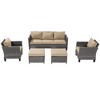 Sonkuki 5-Piece Patio Conversation Sofa Set Gray Rattan with Widen Armrest, - 2 of 4