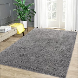 Area Rug Soft Fluffy Shage Area Rug for Living Room Black Shaggy Carpet Faux Fur Washable Rugs - 1 of 4