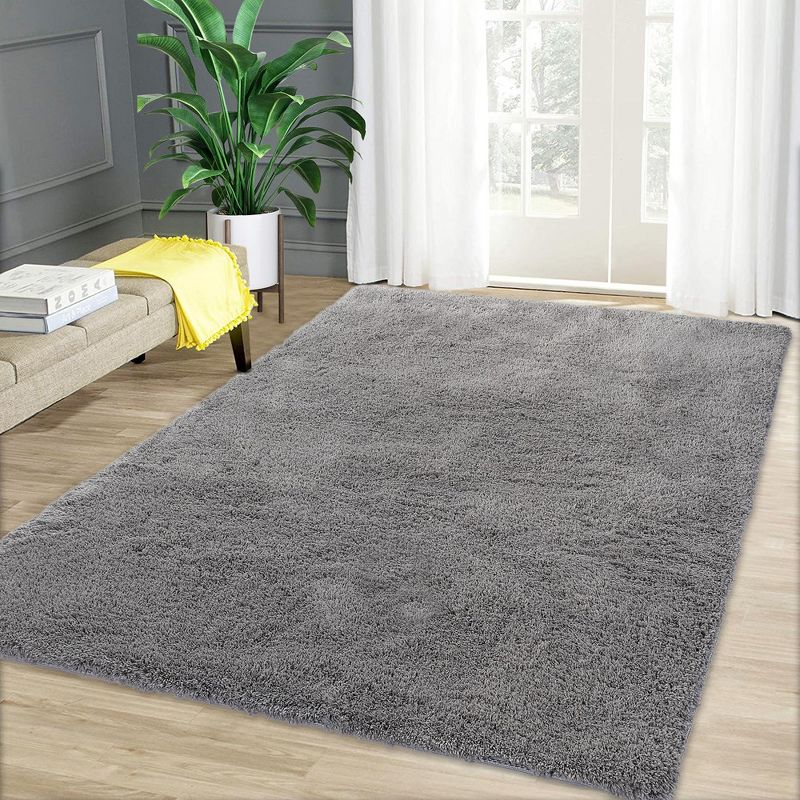 Area Rug Soft Fluffy Shage Area Rug for Living Room Black Shaggy Carpet Faux Fur Washable Rugs, 1 of 9