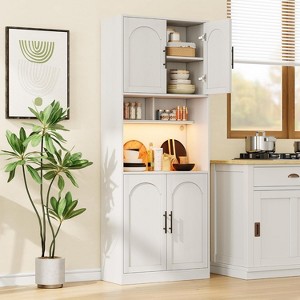 Homhougo Kitchen Pantry Cabinet with RGB Lights, 71” Tall Barn Door Storage Cabinet with Microwave Stand - 1 of 4