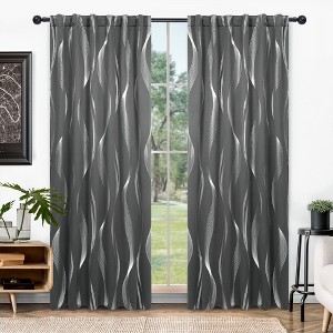 Deconovo Silver Wave Blackout Curtains (2 Panels, Back Tab/Rod) - 1 of 4